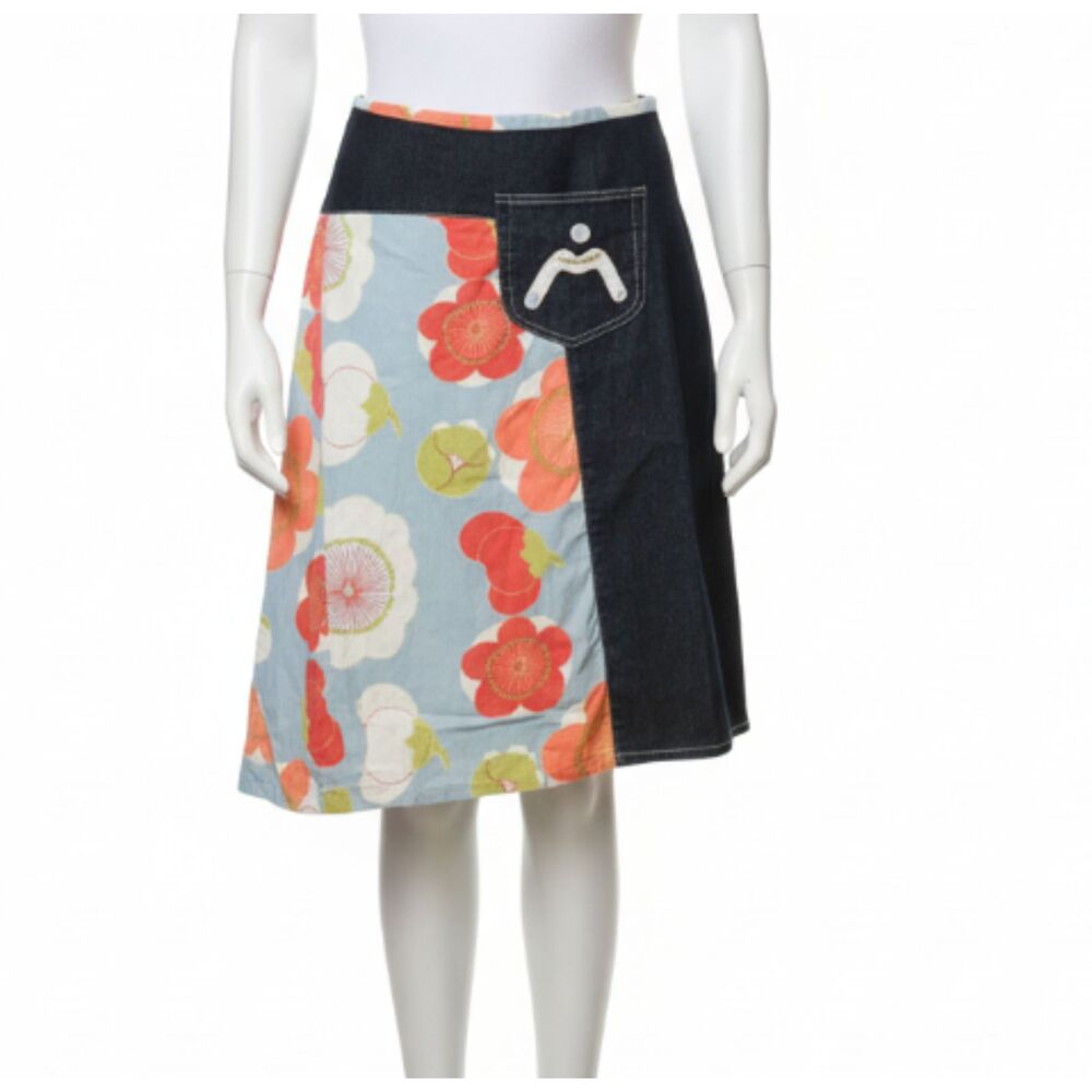 Sitwell Anthropologie Denim Skirt Asymmetric Floral 2